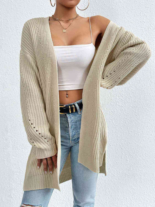 Yh Open Front Dropped Shoulder Slit Cardigan