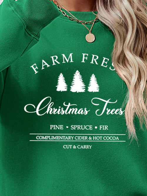 Farm Fresh Christmas Trees PINE SPRUCE FIR Graphic Round Neck Dropped Shoulder Sweatshirt