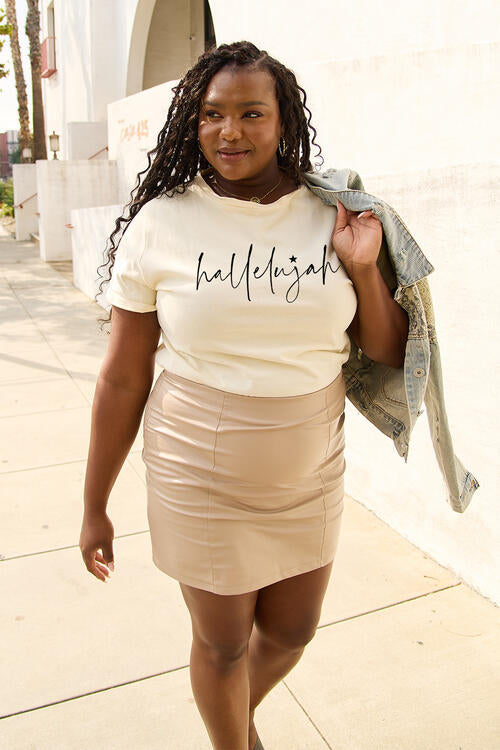 Simply Love Full Size Letter HALLELUJAH Graphic Short Sleeve T-Shirt
