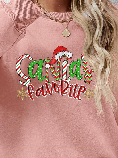 Santa’s Favorite Letter Graphic Round Neck Long Sleeve Sweatshirt