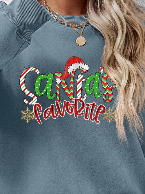 Santa’s Favorite Letter Graphic Round Neck Long Sleeve Sweatshirt