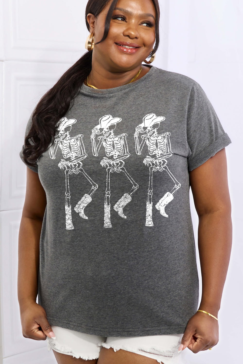 Simply Love Full Size Triple Cowboy Skeletons Graphic Cotton Tee