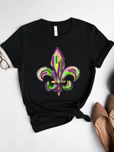 Fleur-de-lis Graphic Round Neck Short Sleeve T-Shirt