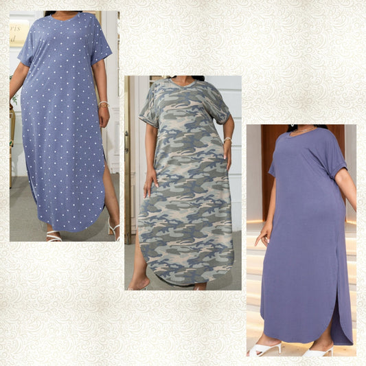 Plus Size Short Sleeve Split Curved Hem Dress